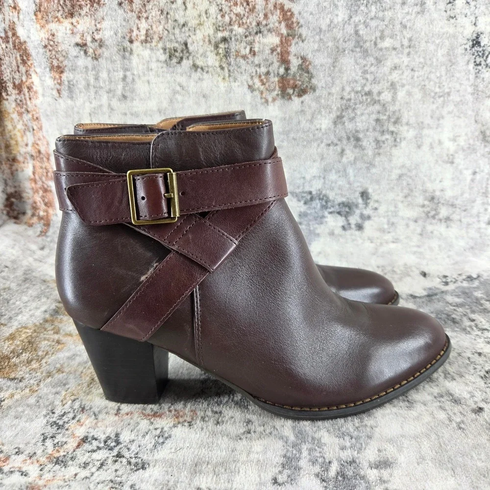 Vionic Upright Trinity Ankle Boots Womens 10 Dark Brown Leather Buckle Strap